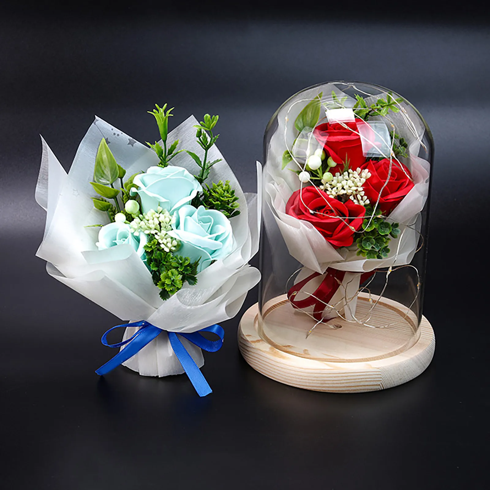 Ebedi Korunmuş Gül Cam Kubbe 3 çiçek başları Gül Sonsuza Aşk Düğün Favor Sevgililer Anneler Günü Hediyeleri Kadınlar için Görüntü 1