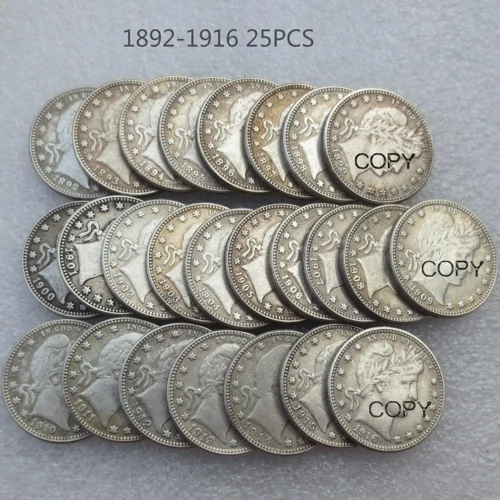 ABD Bir dizi 1892-1916 74 Adet Berber Çeyrek Dolar Farklı Nane Gümüş Kaplama Kopya Para Görüntü 1