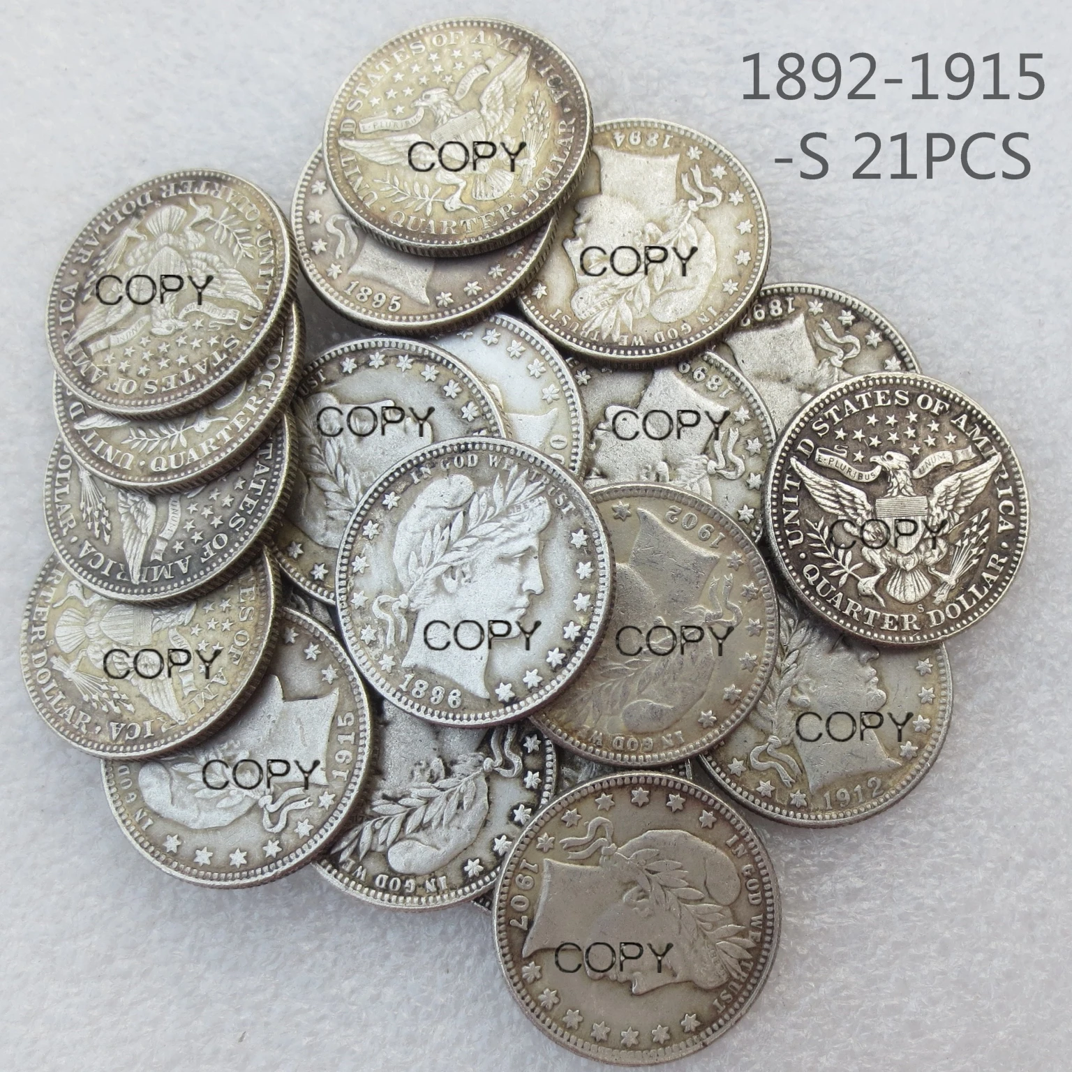 ABD Bir dizi 1892-1916 74 Adet Berber Çeyrek Dolar Farklı Nane Gümüş Kaplama Kopya Para Görüntü 2