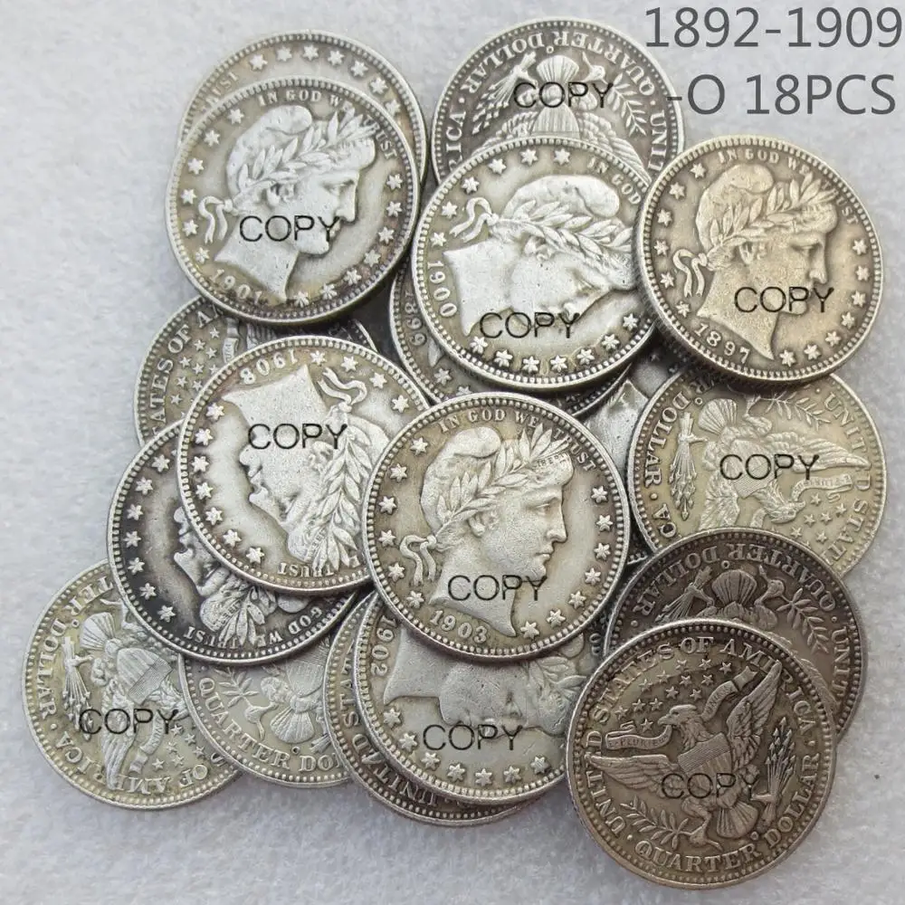 ABD Bir dizi 1892-1916 74 Adet Berber Çeyrek Dolar Farklı Nane Gümüş Kaplama Kopya Para Görüntü 3