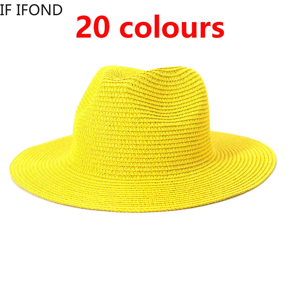 Toptan güneş şapkaları Erkekler Kadınlar Yaz Panama Geniş Ağızlı Hasır Şapkalar Moda Renkli Açık Caz Plaj Güneş koruyucu bone Görüntü 0