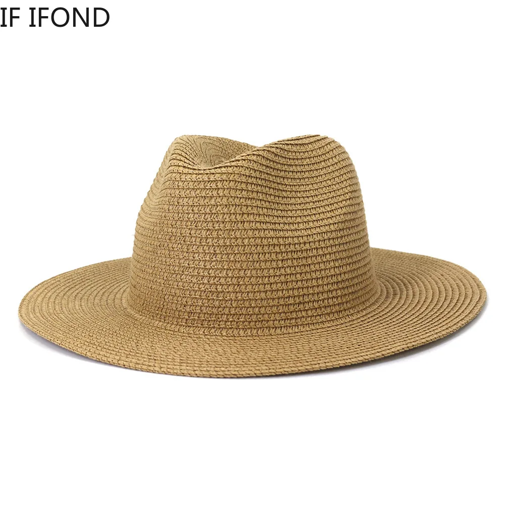 Toptan güneş şapkaları Erkekler Kadınlar Yaz Panama Geniş Ağızlı Hasır Şapkalar Moda Renkli Açık Caz Plaj Güneş koruyucu bone Görüntü 2