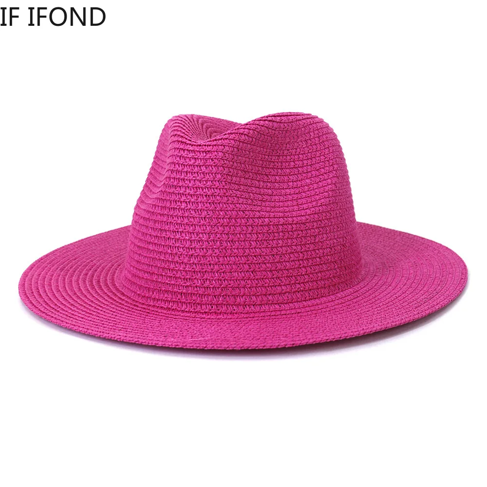 Toptan güneş şapkaları Erkekler Kadınlar Yaz Panama Geniş Ağızlı Hasır Şapkalar Moda Renkli Açık Caz Plaj Güneş koruyucu bone Görüntü 4
