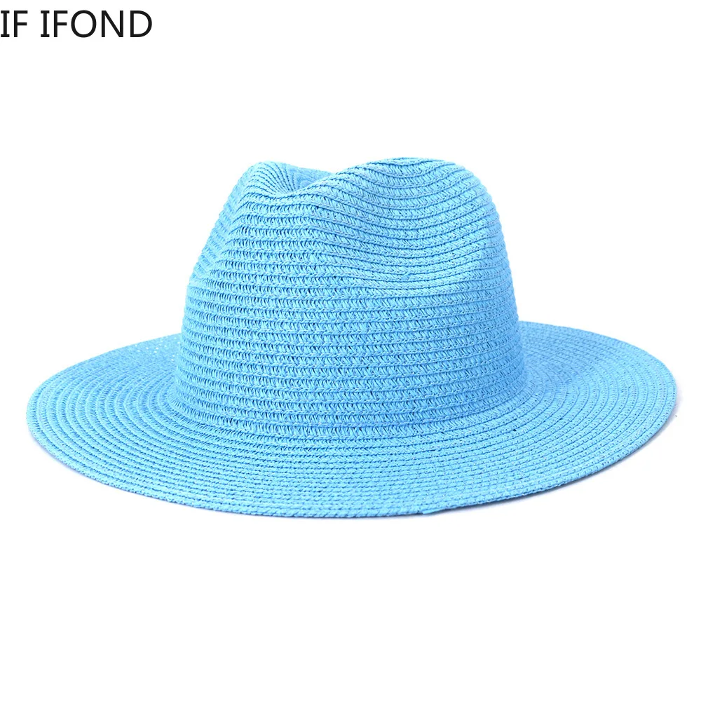 Toptan güneş şapkaları Erkekler Kadınlar Yaz Panama Geniş Ağızlı Hasır Şapkalar Moda Renkli Açık Caz Plaj Güneş koruyucu bone Görüntü 5