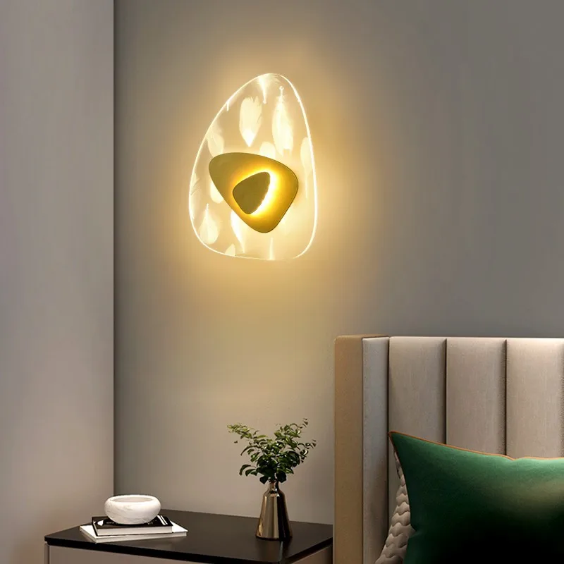 Tüy duvar lambası altın Modern ışık lüks başucu Led lambalar kademesiz karartma ışık yatak odası koridor oturma odası duvar aydınlatma Görüntü 1
