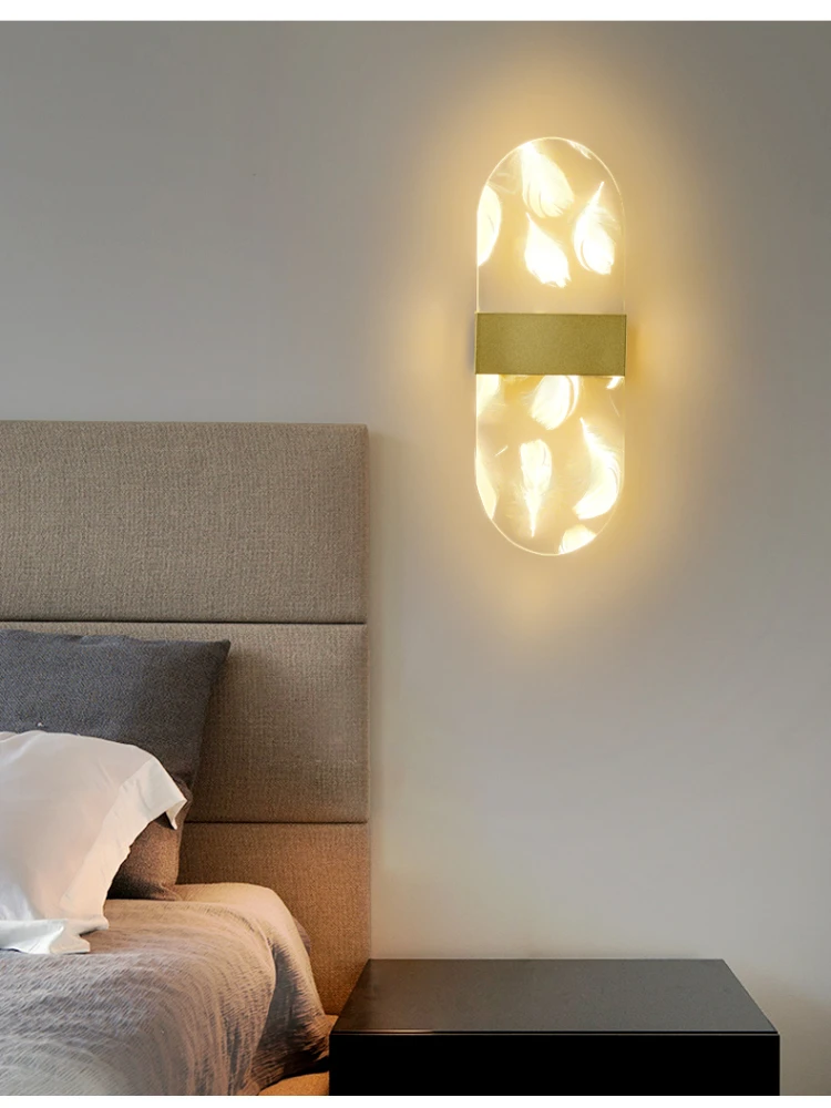 Tüy duvar lambası altın Modern ışık lüks başucu Led lambalar kademesiz karartma ışık yatak odası koridor oturma odası duvar aydınlatma Görüntü 5