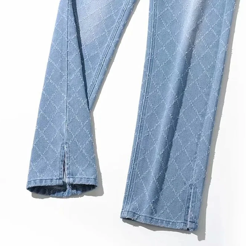 Femme Anne Dökün Pantalon Düz Pantolon Yüksek Bel Split Kot Denim Jean Kadın Pantolon GOPLUS Kot Argyle Y2K C11547 Görüntü 4