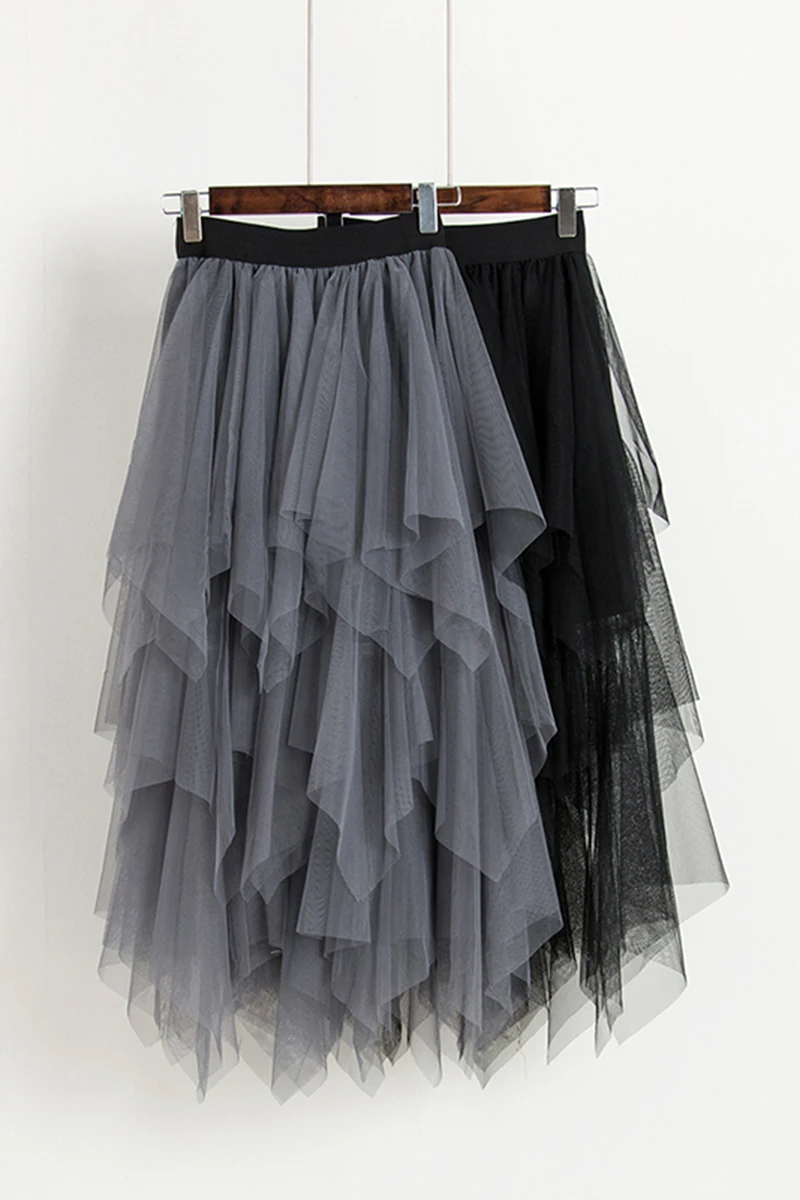 Kadın Tül Örgü Etek Moda Bahar Yaz Jupe Tül Mini Etekler Asimetrik Patchwork Yüksek Bel Etekler Görüntü 3