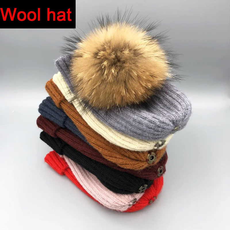 2021 Yeni yün kış şapka lüks kaliteli Tilki kürk ponpon şapka bere Yüksek kaliteli Kız kadın kaput kış şapka kadınlar için Görüntü 0
