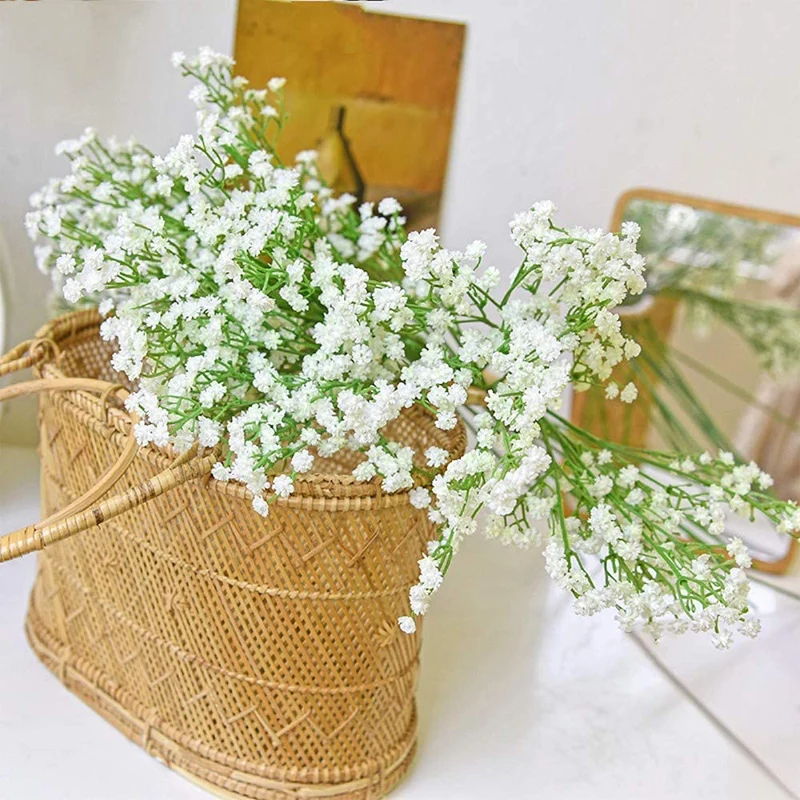 5 adet / grup Beyaz Bebek Dalları Yapay Çiçek Buketi Gypsophila Çiçekler Dıy Düğün Süslemeleri Ev Dekor İçin Sahte Çiçek Görüntü 3