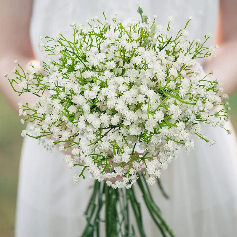 5 adet / grup Beyaz Bebek Dalları Yapay Çiçek Buketi Gypsophila Çiçekler Dıy Düğün Süslemeleri Ev Dekor İçin Sahte Çiçek Görüntü 4
