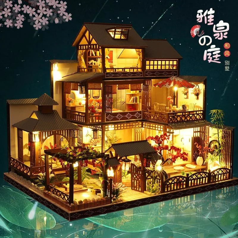 büyük Dıy Bebek Evi Oyuncaklar Japon Mimarisi Bebek Evi Modeli Kaplıca Evi Japon Tarzı Simüle Villa Oyuncak Lamba İle Görüntü 1