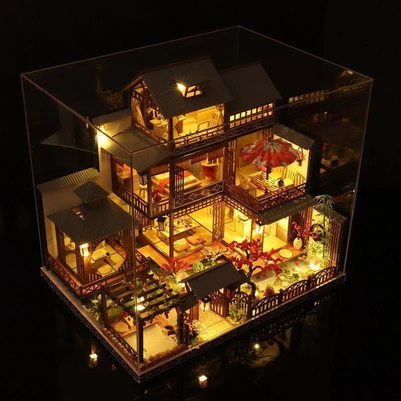 büyük Dıy Bebek Evi Oyuncaklar Japon Mimarisi Bebek Evi Modeli Kaplıca Evi Japon Tarzı Simüle Villa Oyuncak Lamba İle Görüntü 2