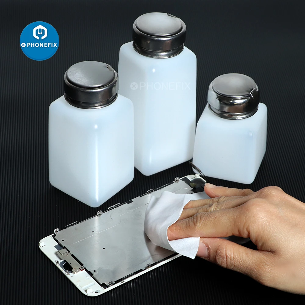 200ML / 250ML Temiz Anti Statik Sıvı Plastik Alkol Şişesi paslanmaz çelik şişe kapağı cep telefonu tamir İçin Görüntü 5