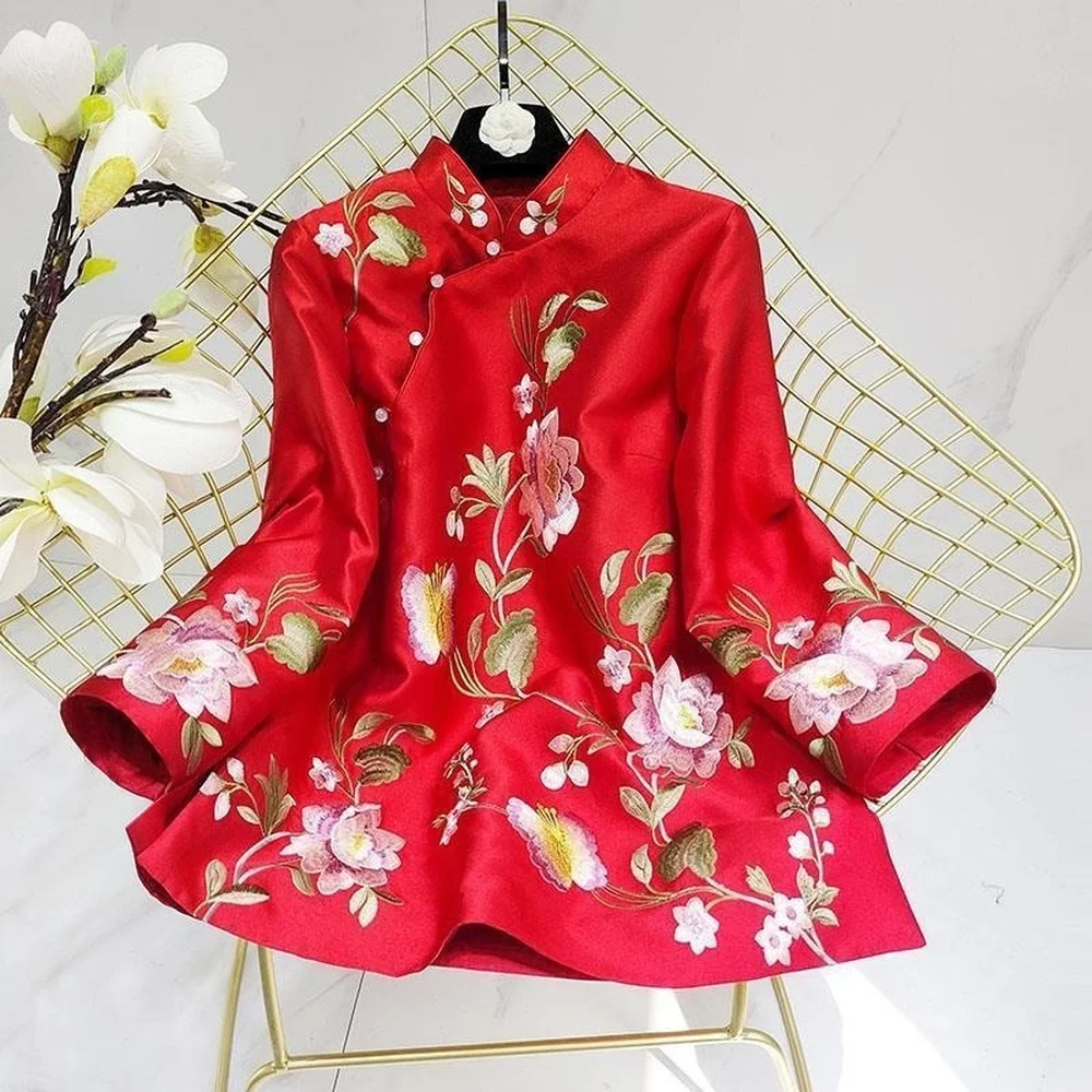 Tang Takım Elbise Gömlek Çin Bayan Geleneksel Saten İpek Bluz Nakış Kadın Vintage Artı Boyutu 4XL Gevşek Kadın Hanfu Tops Görüntü 5