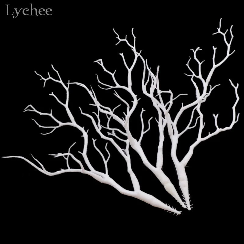 Lychee 3 adet Beyaz Plastik Kuru Bitki Ağaç Dalı Düğün Parti Tatil için Zanaat Kurutulmuş Dalları Ev Dekorasyon Görüntü 0