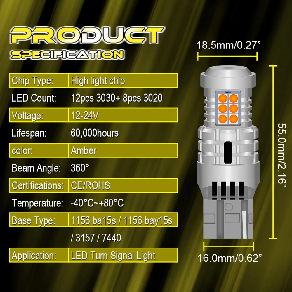 2 Adet W21 / 5W LED Canbus Hata Yok Dönüş Sinyal Lambası Yok Hyper Flaş T20 W21W WY21W 7443 7440 LED Ampul Sarı Amber 12V DC Görüntü 1