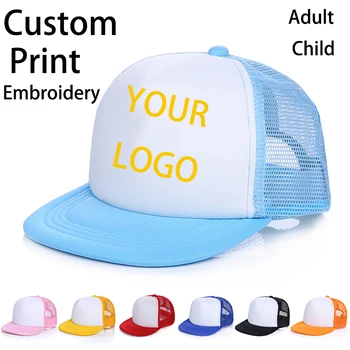 1 ADET Ücretsiz Özel logo beyzbol şapkası Çocuklar Kişilik DIY Tasarım şoför şapkası %100 % Polyester Şapkalar Boş file şapka Erkek Kız Casquet