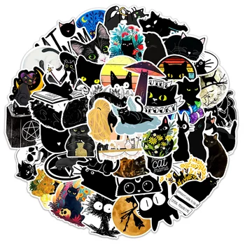 10/30/50 ADET Siyah Kedi Graffiti Su Geçirmez Etiket Yaratıcı Trend Çıkartması Dekorasyon Buzdolabı Su Bardağı Gitar Kask Toptan