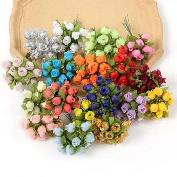 12 adet/grup Mini Yapay Gül buket çiçekler İpek Sahte Çiçekler Ev Dekor Düğün Dekorasyon Zanaat Çelenk Hediye Aksesuarları