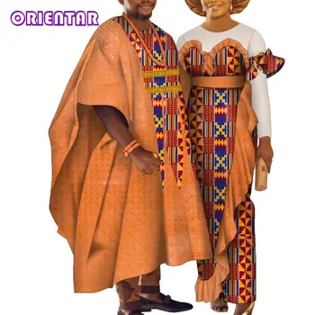 2 Adet Afrika Eşleşen Giyim Düğün Erkekler Kadınlar için Dashiki ve Elbise Robe Africaine Geleneksel afrika kıyafeti WYQ789