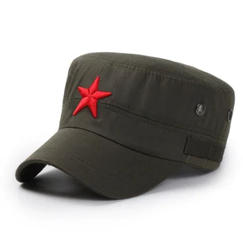 2017 yeni 3D Kırmızı Yıldız Nakış Kemik Kap Siyah Ordu Yeşil Düz Üst Şapka Erkekler Kadınlar için Ordu Gorras Boina Açık Güneş şapka