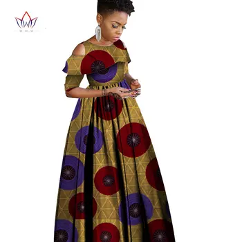 2021 Yeni Yaz Sonbahar Kadınlar için Afrika Elbiseler Ankara Giyim Ruffles Yaka Batik Balmumu Baskı Yarım Kollu Maxi Elbise WY1864