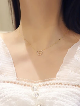 2022 Basit taze tarzı sevimli ayı küçük elmas kolye Kore moda Paslanmaz çelik ince kolye Kızlar için