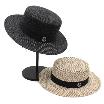 2022 Yeni Yaz güneş şapkası mektup M Hasır Şapka Siperliği Mizaç Düz panama şapkası kadın Deniz Plaj Tatil Eğlence Güneş Koruyucu Şapka