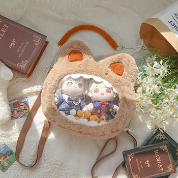 20cm Lolita Kız Güzel Peluş Ayı Kulak Bebek Gösterilen İtabag Kawaii Sırt Çantası Anime Çanta El Yapımı Messenger Büyük Şeffaf çanta