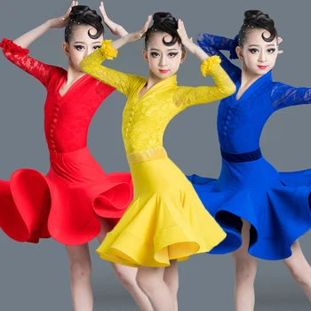 3 Renk çocuk Günü Latin Dans Elbise Çocuklar Kızlar İçin Elbiseler Cha Cha Rumba Samba Jive Vestidos dans kostümü Ballrom Dans