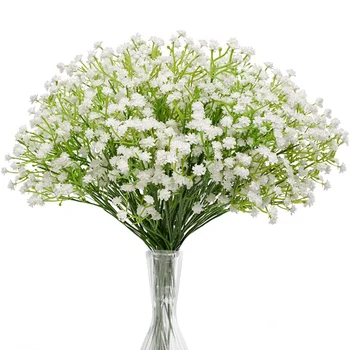 5 adet / grup Beyaz Bebek Dalları Yapay Çiçek Buketi Gypsophila Çiçekler Dıy Düğün Süslemeleri Ev Dekor İçin Sahte Çiçek