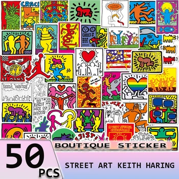 50 ADET Sokak Sanatı Keith Haring Çıkartmalar Avrupa ve Amerikan Kişiselleştirilmiş Dizüstü Araba seramik fincan Bagaj Su Geçirmez Fırsatlar