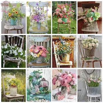 5D DIY Elmas Boyama Tam Matkap Çiçekler Vazo Sandalye Manzara Çapraz Dikiş Çiçek Elmas Nakış El Sanatları Ev Dekorasyonu Hediye