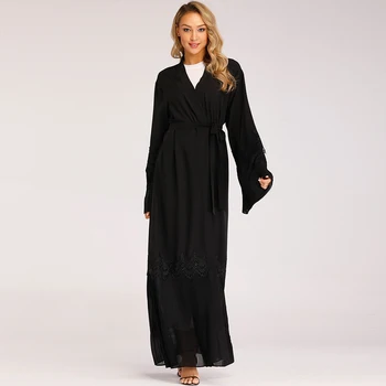 Abayas Kadınlar İçin kadın Uzun Müslüman Elbise Başörtüsü Jilbab Khimar Kaftan Marocain İslam Hırka Siyah Elbise Pilili Kollu