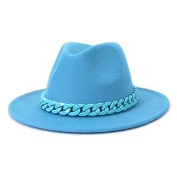 Basit unisex Fedora şapka sonbahar ve kış yeni yün silindir şapka kolye caz panama şapka kadın şapka büyük ağız şapka