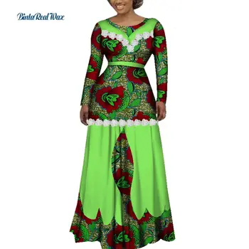 Bazin Riche Kadınlar afrika kıyafeti Çiçek Kenar Aplike uzun elbise Parti Vestidos Dashiki Afrika Baskı Elbiseler Kadınlar için WY3541