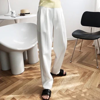 Beyaz Takım Elbise Pantolon Kadın Yüksek Bel Gevşek Harem Pantolon Cepler Ofis Bayanlar Moda Pembe Pantolon Kore Tarzı 2020 Sonbahar Yeni