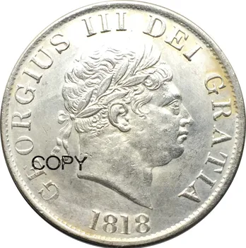 Birleşik Krallık 1/2 Taç George III 2nd portre 1818 Cupronickel Kaplama Gümüş Kopya Paraları