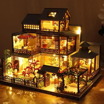 büyük Dıy Bebek Evi Oyuncaklar Japon Mimarisi Bebek Evi Modeli Kaplıca Evi Japon Tarzı Simüle Villa Oyuncak Lamba İle