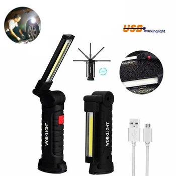 C2 USB şarj edilebilir LED lamba el feneri Katlanabilir COB Taşınabilir Çalışma ışığı Manyetik Taban Kanca Muayene Tamir Kamp Lambası