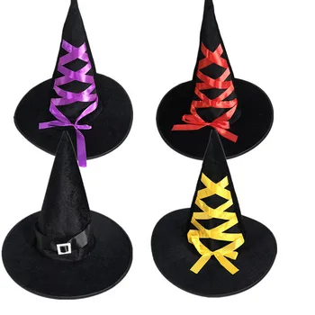 Cadılar bayramı cadı şapkası Şerit Toka Dekorasyon Yetişkin Cosplay Balo Elbise Sihirbazı Şapka Hayalet Doruğa Kap Festivali Parti Malzemeleri