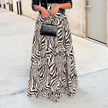 Celmia Zarif Kadın Maxi Etekler 2022 Sonbahar Vintage Zebra Baskılı Moda Uzun Alt Rahat Gevşek A-Line Parti Etek Büyük Boy