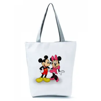 Disney Mickey Minnie Animasyon Baskılı Çanta Karikatür Yüksek Kapasiteli Eko Kullanımlık alışveriş çantası Rahat Kadın Açık omuzdan askili çanta