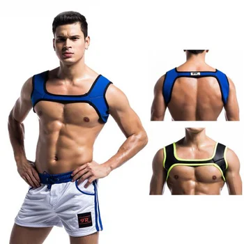 Erkek Koşum Tank Top Kauçuk Eşcinsel Esaret Fetiş Omuz Vücut Göğüs Kas Demeti Kemer Sapanlar Hombre Iç Çamaşırı Egzotik Clubwear