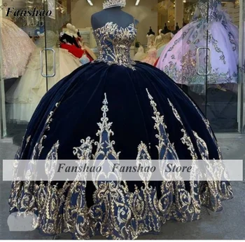 Fanshao wd116 Kadife Quinceanera Elbise Sevgiliye Aplikler Balo Elbise Özel Parti Custom Made Elbise