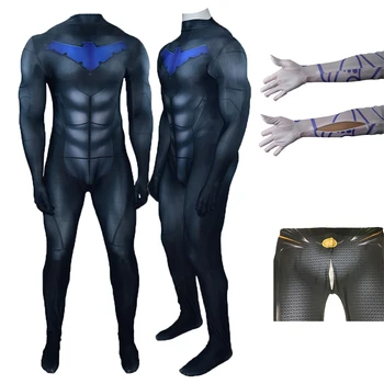 Filmler Nightwing Cosplay Kostüm Bodysuit Süper Kahraman Jumpsuuit Komik Zentai Suit Cadılar Bayramı Karnaval Parti Erkekler için Çocuklar Rol Oynamak