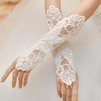 Gelin Düğün Eldiven Düğün Aksesuarları Dantel Eldiven Dirsek Uzunluğu İnciler Çiçek Kız beyaz eldivenler