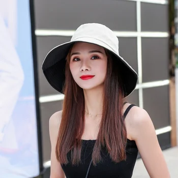 Güneş şapkası Yaz Katlanabilir Kova Şapka kadınlar için Açık Güneş Koruyucu Pamuk Balıkçılık Avcılık Kap Anti-UV geniş ağız kova güneş şapkası