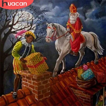 HUACAN Tam Kare Elmas Nakış Noel Baba Elmas Boyama Çapraz Dikiş Karikatür Mozaik noel hediyesi Dekorasyon